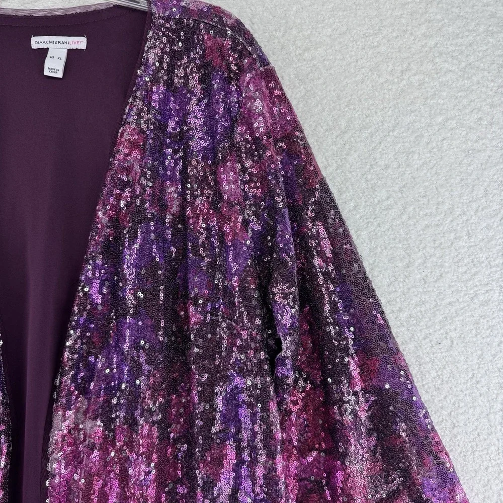 Isaac Mizrahi Live! Long Sleeve Sequin Cardigan Sweater Top Size XL Purple